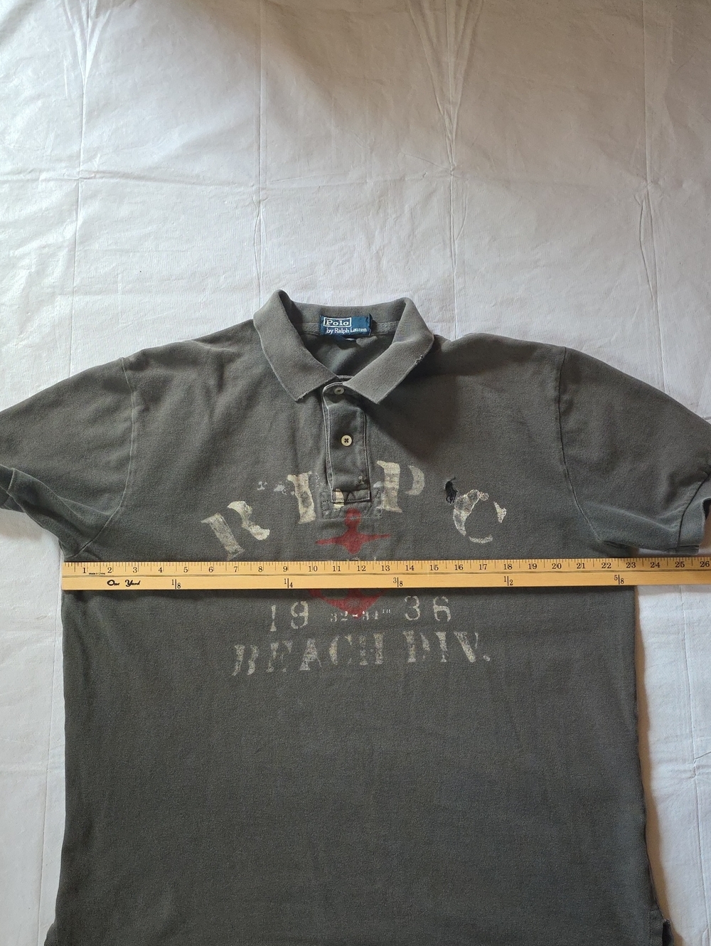 Polo Ralph Lauren VTG Men's RLPC Distressed Polo Front Graphic Gray L - Picture 7 of 10